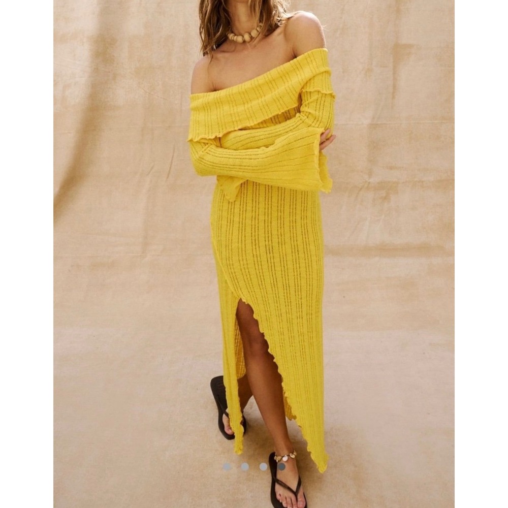 NWT Free People Beach Womens Layla Sweater Midi Dress Medium Ribbed Yellow